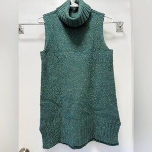 Cynthia Rowley Emerald Green Speckled Wool Sleeveless Turtleneck
